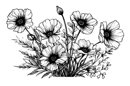 Illustration for Wild flower hand drawn ink sketch. Engraved retro style vector illustration - Royalty Free Image