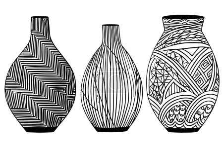 Téléchargez les illustrations : Ensemble de vase antique dessiné à la main croquis à l'encre. Illustration vectorielle de style gravé - en licence libre de droit