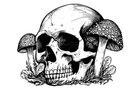 Photo for Mushroom skull hand drawn ink sketch. Engraved style vector illustration - Royalty Free Image