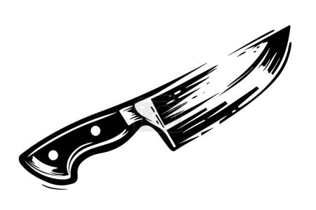 Vintage Kitchen Knife Vector Sketch: Japanese Chefs Tools in Engraved Style