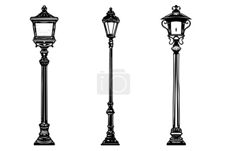 Illustration for Lamppost hand drawn ink sketch. Engraved style vector illustration of street lantern - Royalty Free Image