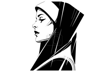 Nun woman sketch logotype in retro style. Vector engraved style illustration