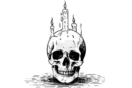 Photo for Scull with candle hand drawn ink sketch. Engraved style vector illustration - Royalty Free Image