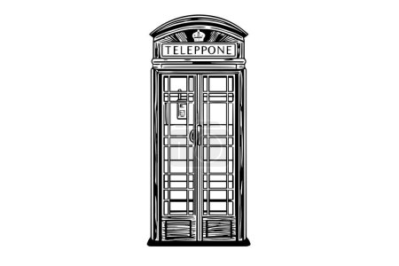 Retro phone box in engraved style vector illustration. Hand drawn ink sketch