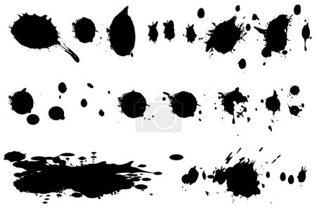 Photo for Vector set of ink splashes. Black inked splatter dirt stain splattered spray splash with drops blots isolated - Royalty Free Image