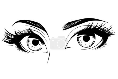 Photo for Woman cute eyes hand drawn ink sketch. Engraved style vector illustration - Royalty Free Image