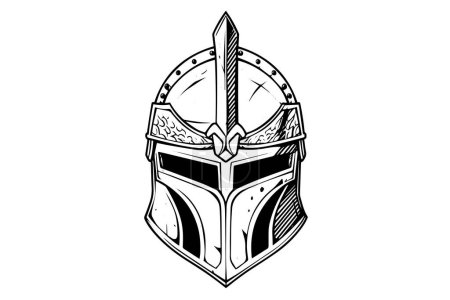 Knight helmet hand drawn ink sketch. Engraved style vector illustration