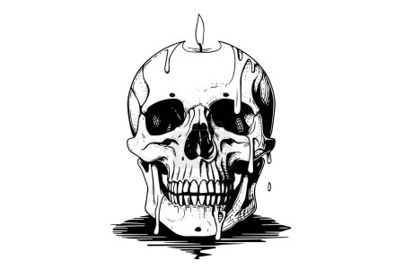 Photo for Scull with candle hand drawn ink sketch. Engraved style vector illustration - Royalty Free Image