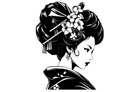 Photo for Traditional Japanese geisha in a kimono portrait in engraved style vector illustration - Royalty Free Image