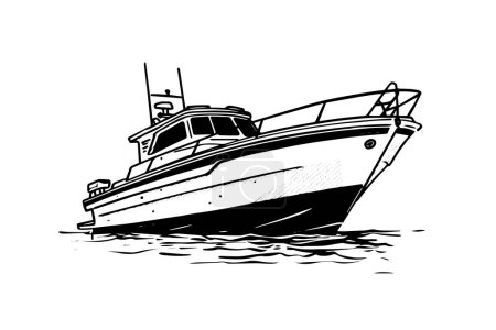 Super cruise yacht drawing vector sketch. Sea trip fishing drawing