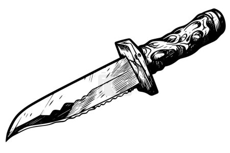 Dibujo de tinta dibujada a mano con cuchillo. Ilustración de vectores de estilo grabado