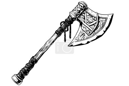 War axe hand drawn ink sketch. Engraved style vector illustration