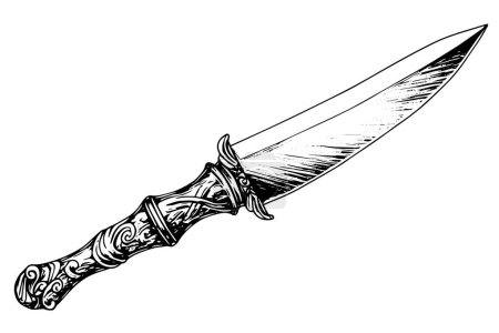 Vintage Dagger or Sword: Hand-Drawn Vector Illustration in Medieval Engraved Style