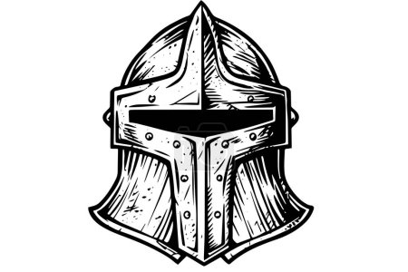 Knight helmet hand drawn ink sketch. Engraved style vector illustration