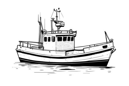 Fishing ship vector sketch. Sea cruise hand drawing. Mega boat