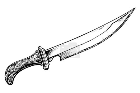 Vintage Dagger or Sword: Hand-Drawn Vector Illustration in Medieval Engraved Style