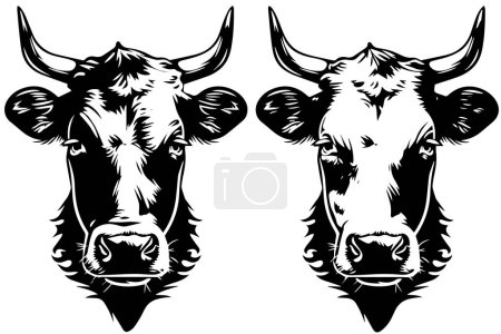 Dairy Delight: Vintage Vector Sketch of a Holstein Cow Head Logotype