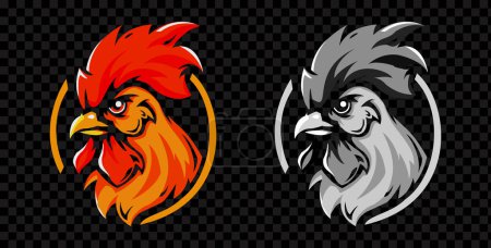 Photo for Hot spicy chicken vector logo design. Rooster mascot. Emblem with chicken head in flames - Royalty Free Image
