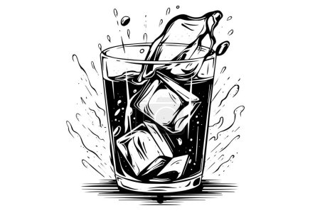 Alcoholic cocktail hand drawn pop art ink sketch. Engraved style vector illustration