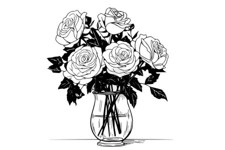 Photo for Rose in vase engraved vector illustration. Vector illustration - Royalty Free Image