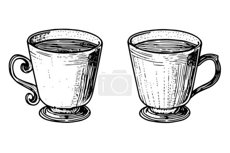 Photo for Set of vintage cups or mugs hand drawn ink sketch. Engraved style vector illustration - Royalty Free Image