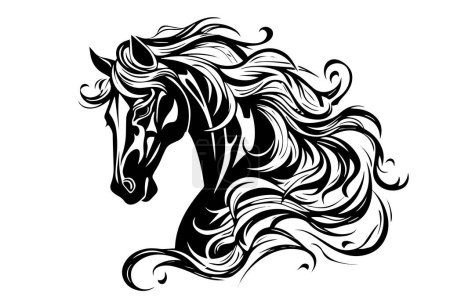 Photo for Black horse head logotype. Engraved style hand drawn ink sketch - Royalty Free Image