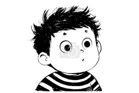 Cute little boy with broody face cartoon sketch. Kid vector illustration