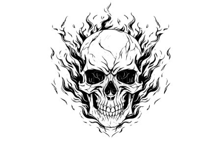 Photo for Skull in fire frame hand drawn ink sketch. Engraved style vector illustration - Royalty Free Image