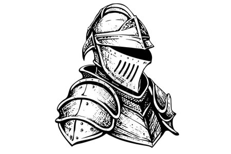 Armour helmet hand drawn ink sketch. Engraved style vector illustration