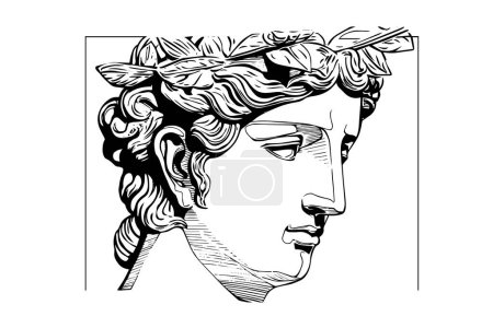 Hermes head hand drawn ink sketch. Engraved style vector illustration