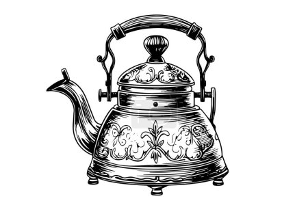 Retro kettle hand drawn ink sketch. Engraved style vector illustration