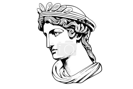 Hermes head hand drawn ink sketch. Engraved style vector illustration
