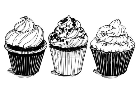 Photo for Set of cupcake hand drawn ink sketch. Engraved style retro vector illustration - Royalty Free Image