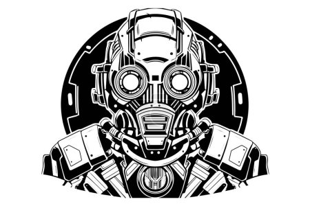 Photo for Hand-Drawn AI Robot Cyborg in a Timeless Vintage Engraved Style. Vector Illustration - Royalty Free Image