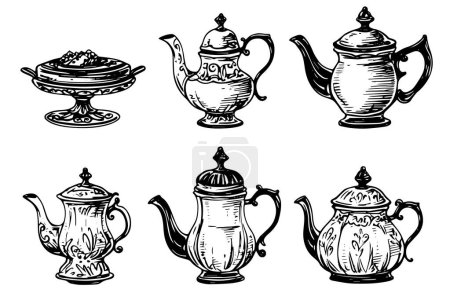 Retro kettle hand drawn ink sketch. Engraved style vector illustration