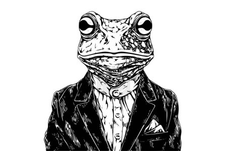 Photo for Vintage Hand-Drawn Frog in Suit and Tie: Illustration of Dapper Amphibian in Forest Setting - Royalty Free Image