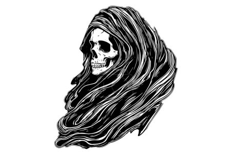 Photo for Death skull in a burqa hand drawn ink sketch. Engraved style vector illustration - Royalty Free Image