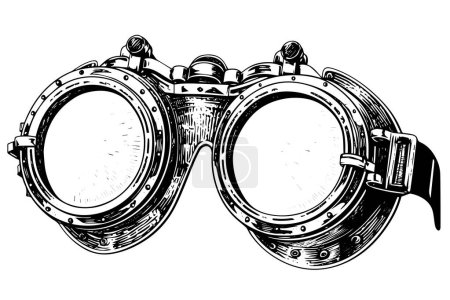 Steampunk Goggles: Vintage Vector Sketch of Industrial Eyewear with Clockwork Detail