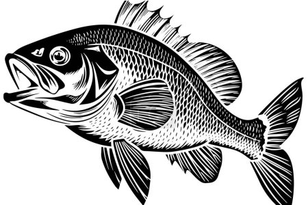 Vintage Fish Engraved Vector Logotype Sketch. Woodcut retro Tuna or Mackerel Ink Icon