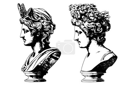 Téléchargez les illustrations : Vintage Vector Sketch of a Greek Goddess: Vector Art Depicting a Classic Statue - en licence libre de droit