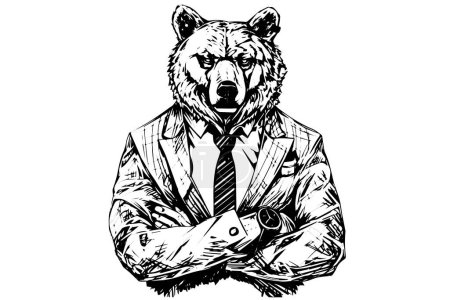 Photo for Vintage Hand-Drawn Bear in Businessman Suit: Hipster Animal Character Sketch with Typography Design - Royalty Free Image