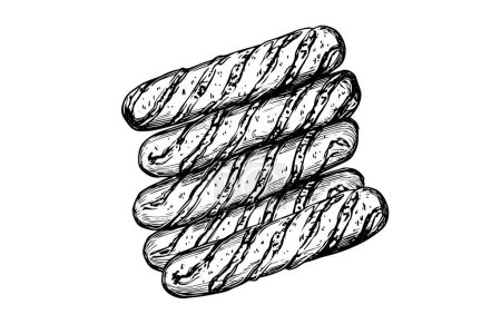 Sausages sketch in doodle style on white background. Hand drawn vector illustration