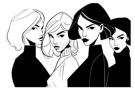 Photo for Four fashion woman vector sketch. Group of beauty glamour ladies - Royalty Free Image