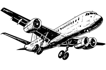 Photo for Jet airplane flight in air vector sketch. Travel airline vintage illustration - Royalty Free Image