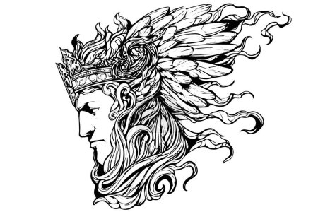 Photo for Angry hermes head hand drawn ink sketch. Engraved style vector illustration - Royalty Free Image
