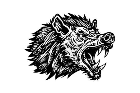 Croquis à l'encre de dessin de sanglier ou de cochon sauvage, illustration vectorielle de style gravé vintage