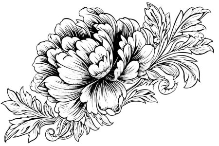 Photo for Vintage Floral Vector Collection: Hand-Drawn Roses, Baroque Ornaments, and Peony Blossoms in Black and White, Retro Illustration - Royalty Free Image