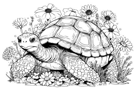 Ilustración de Turtle hand drawn ink sketch. Engraved style vector illustration - Imagen libre de derechos