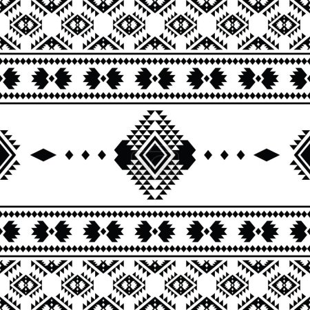 Illustration for Geometric abstract vector illustration. Ethnic texture motif. Seamless tribal pattern design for fabric template and shirt. Black and white color. - Royalty Free Image