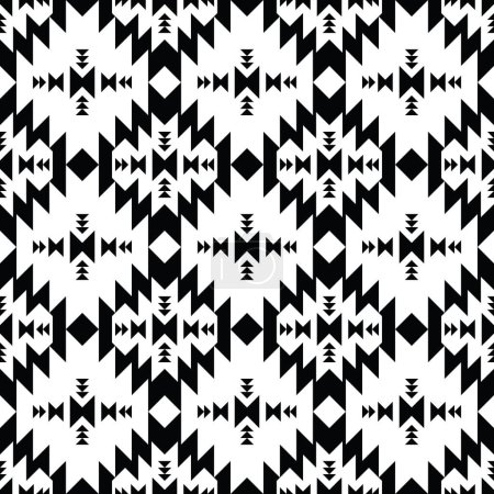 Illustration for Seamless repeat pattern. Aztec tribal geometric vector background in black and white. Traditional ornament motif ethnic style. Design for textile, fabric, curtain, shirt, frame. - Royalty Free Image